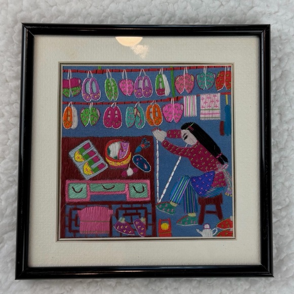 Small Framed Colorful Embroidered Shoemaker Wall Art - Picture 9 of 9